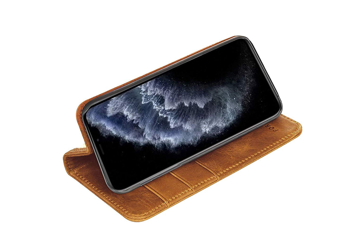 iPhone 11 Pro Leather Case. Premium Slim Genuine Leather Stand Case/Cover/Wallet (Tan)