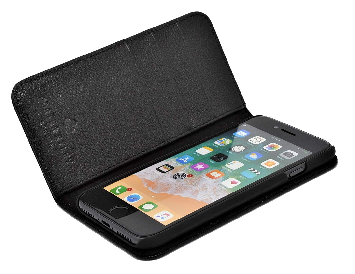 iPhone 7 Plus / 8 Plus Leather Case. Premium Slim Genuine Leather Stand Case/Cover/Wallet (Black)