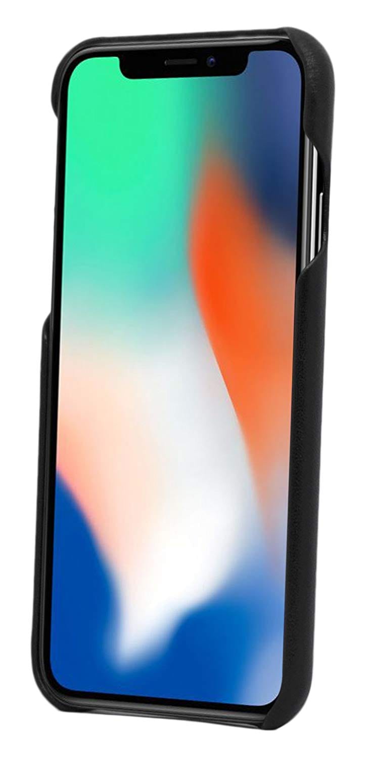 iPhone XR Leather Case. Premium Slimline Back Genuine Leather Case (Pure Black)