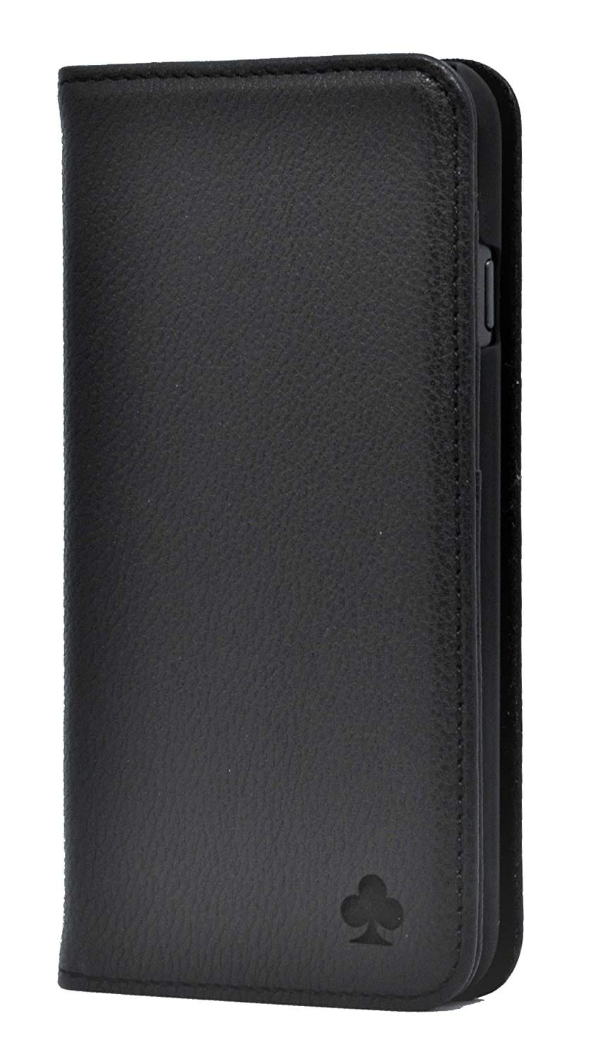 iPhone 5S / 5 Leather Case. Premium Slim Genuine Leather Stand Case/Cover/Wallet (Pure Black)