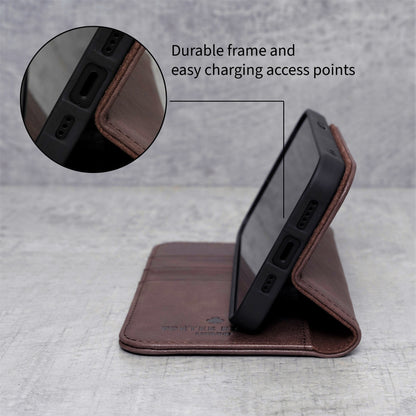 Samsung Galaxy S22 Leather Case. Premium Slim Genuine Leather Stand Case/Cover/Wallet (Chocolate Brown)