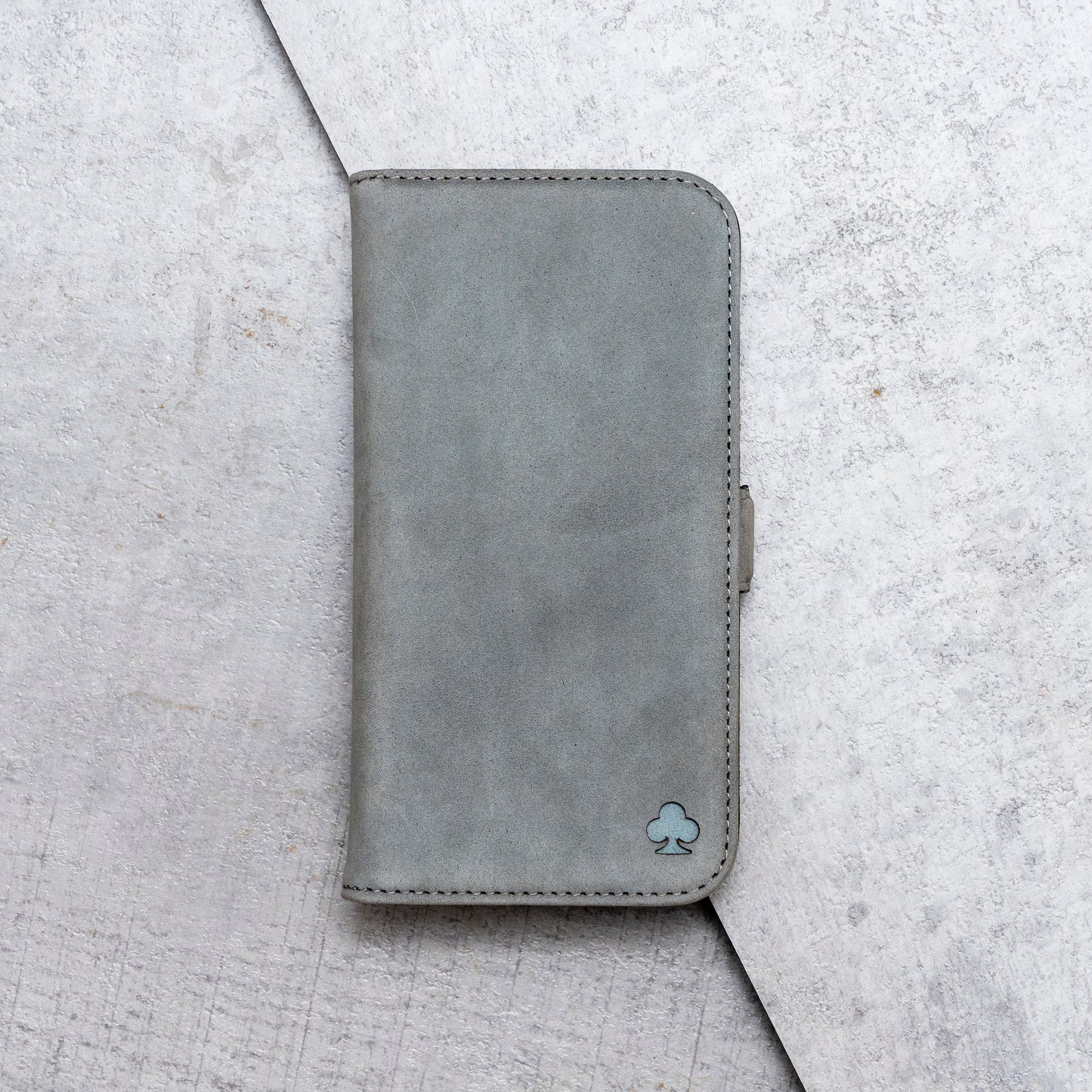 iPhone 15 Leather Case. Premium Nubuck Genuine Leather Stand Case/Cover/Wallet (Grey, Black)