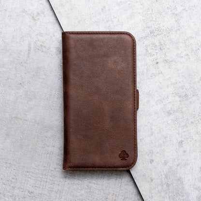 iPhone 15 Pro Leather Case. Premium Slim Genuine Leather Stand Case/Cover/Wallet (Chocolate Brown)