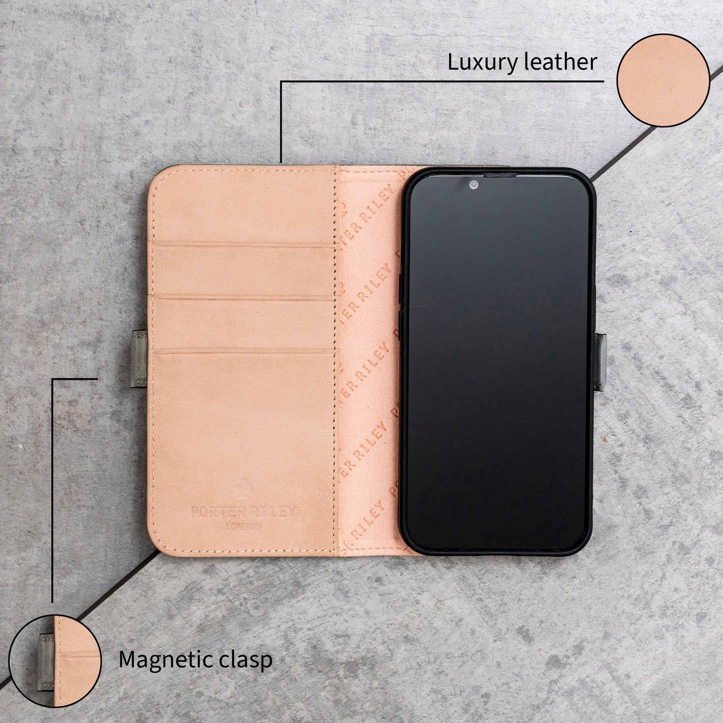 iPhone X / iPhone XS Leather Case. Premium Nubuck Genuine Leather Stand Case/Cover/Wallet (Grey, Pink)