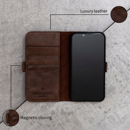  Porter Riley - Leather Case for iPhone X/iPhone Xs. Premium  Genuine Leather Stand/Cover/Wallet/Flip Case (Chocolate Brown) : Cell  Phones & Accessories