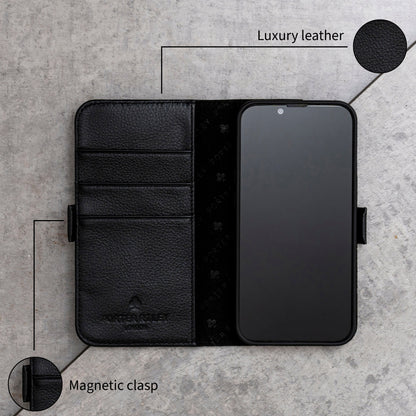 Google Pixel 7 Leather Case. Premium Slim Genuine Leather Stand Case/Cover/Wallet (Black)