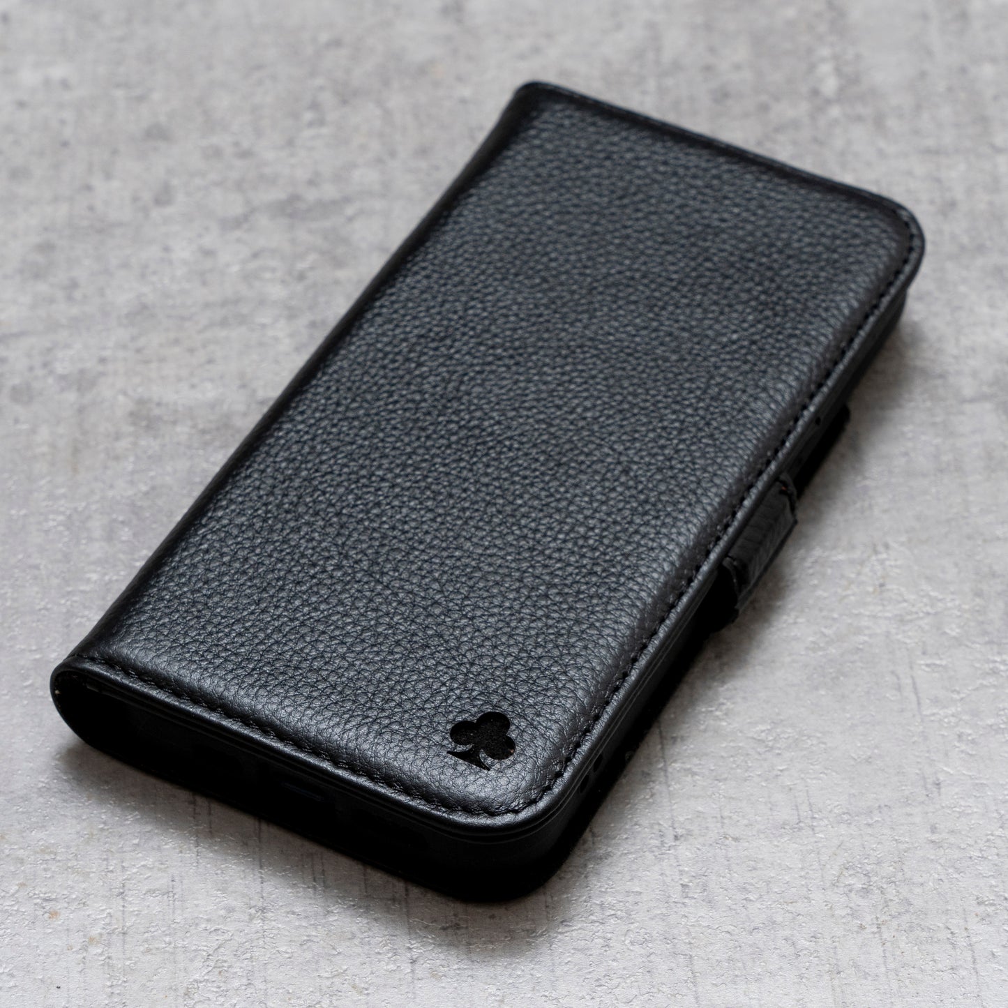 iPhone 15 Leather Case. Premium Slim Genuine Leather Stand Case/Cover/Wallet (Black)