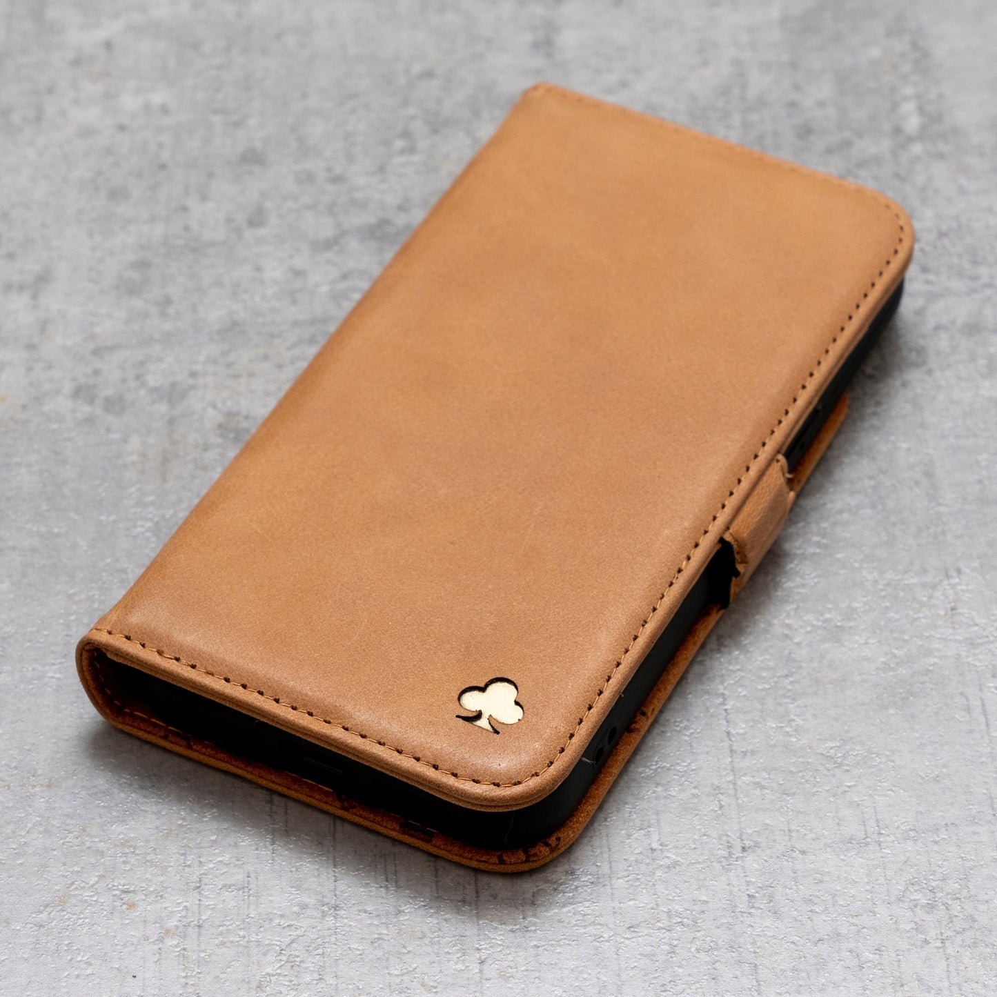 iPhone 15 Pro Leather Case. Premium Slim Genuine Leather Stand Case/Cover/Wallet (Tan)