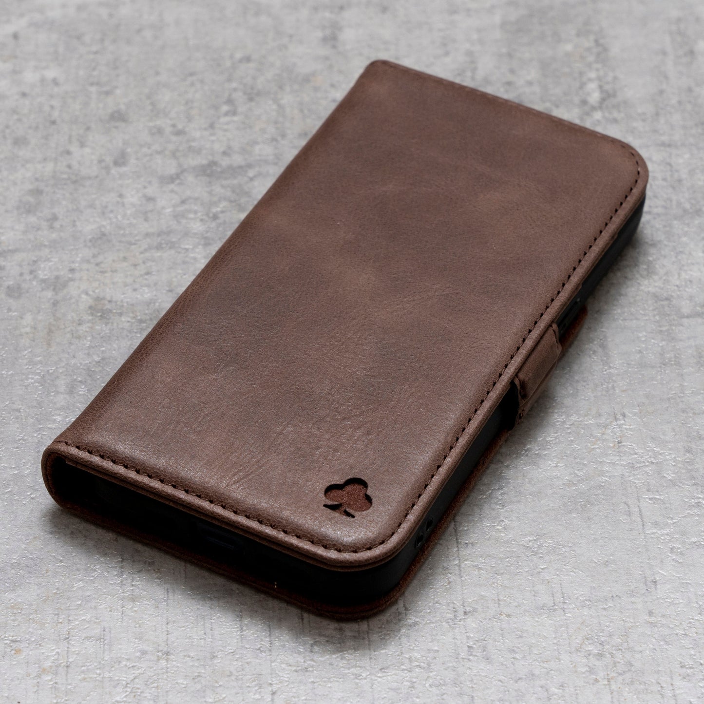 iPhone 15 Plus Leather Case. Premium Slim Genuine Leather Stand Case/Cover/Wallet (Chocolate Brown)