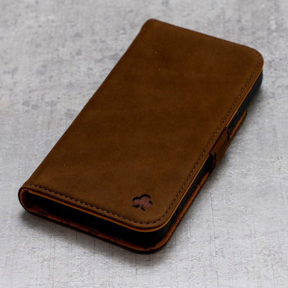 iPhone SE 2022/20 & iPhone 7 / 8 Leather Case. Premium Nubuck Genuine Leather Stand Case/Cover/Wallet (Chocolate Brown)