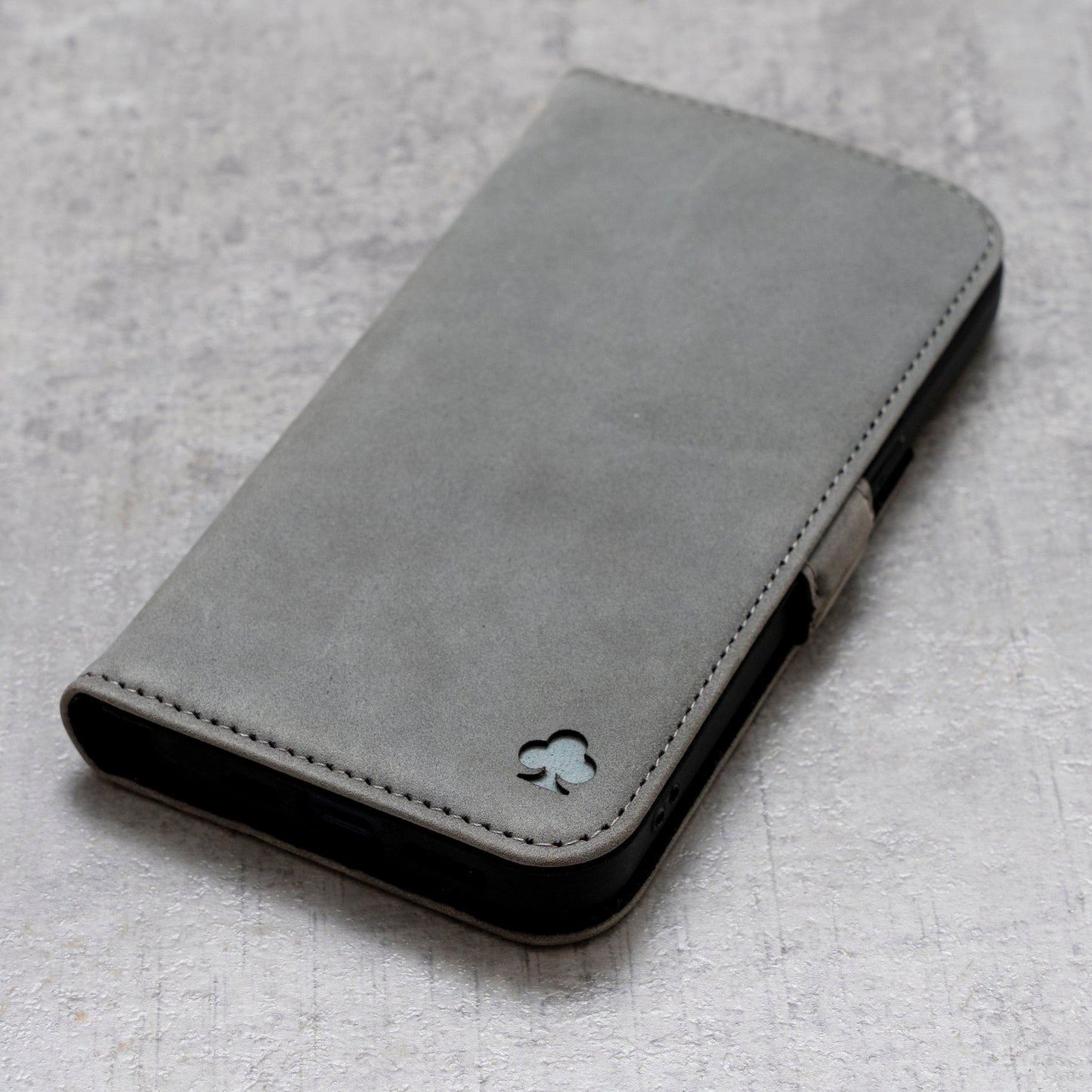 iPhone 11 Leather Case. Premium Nubuck Genuine Leather Stand Case/Cover/Wallet (Grey, Black)