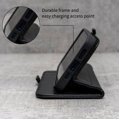 Google Pixel 7 Leather Case. Premium Slim Genuine Leather Stand Case/Cover/Wallet (Black)