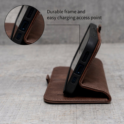 iPhone 15 Pro Max Leather Case. Premium Slim Genuine Leather Stand Case/Cover/Wallet (Chocolate Brown)