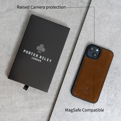 PORTER RILEY - Leather Case for iPhone 15 Pro. Premium Genuine Leather Slim Back/Bumper/Shell/Shockproof Case