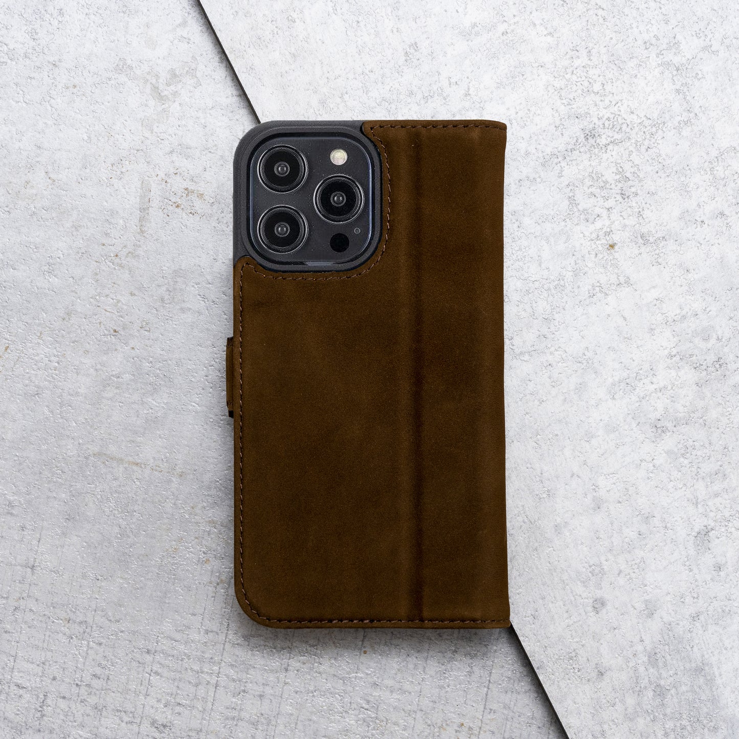 iPhone 13 Pro Leather Case. Premium Nubuck Genuine Leather Stand Case/Cover/Wallet (Chocolate Brown)