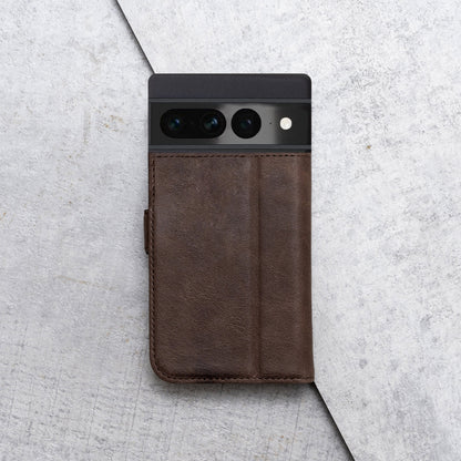 Google Pixel 7 Pro Leather Case. Premium Slim Genuine Leather Stand Case/Cover/Wallet (Chocolate Brown)