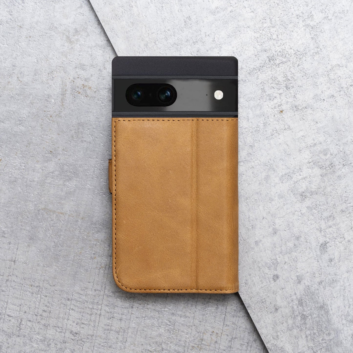 Google Pixel 7 Leather Case. Premium Slim Genuine Leather Stand Case/Cover/Wallet (Tan)