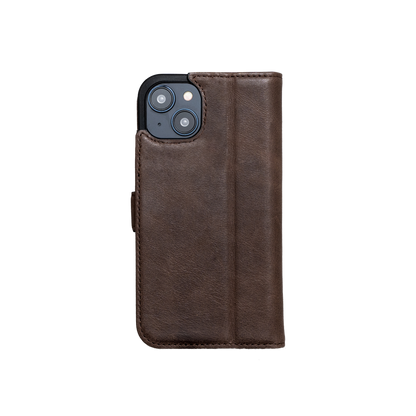 iPhone 15 Plus Leather Case. Premium Slim Genuine Leather Stand Case/Cover/Wallet (Chocolate Brown)