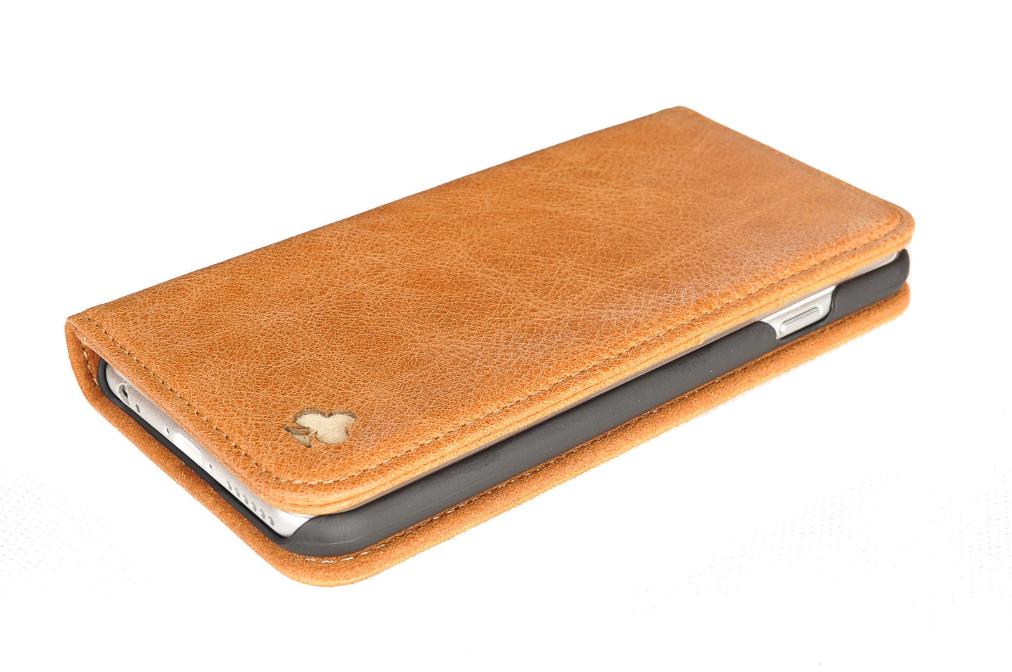 iPhone 14 Plus Leather Case. Premium Slim Genuine Leather Stand Case/Cover/Wallet (Tan)