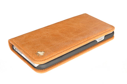 iPhone 12 Mini Leather Case. Premium Slim Genuine Leather Stand Case/Cover/Wallet (Tan)