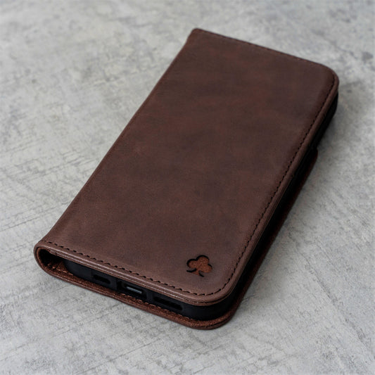 iPhone 5S / 5 Leather Case. Premium Slim Genuine Leather Stand Case/Cover/Wallet (Chocolate Brown)
