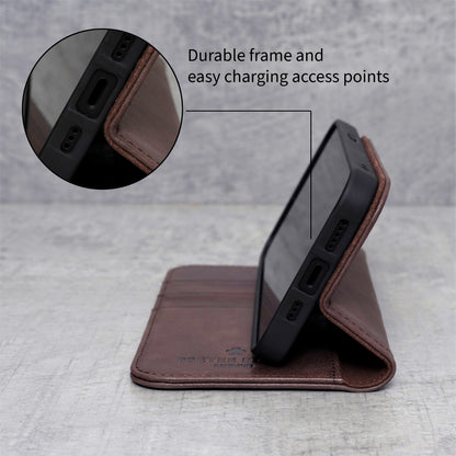 iPhone 12 Pro Max Leather Case. Premium Slim Genuine Leather Stand Case/Cover/Wallet (Chocolate Brown)