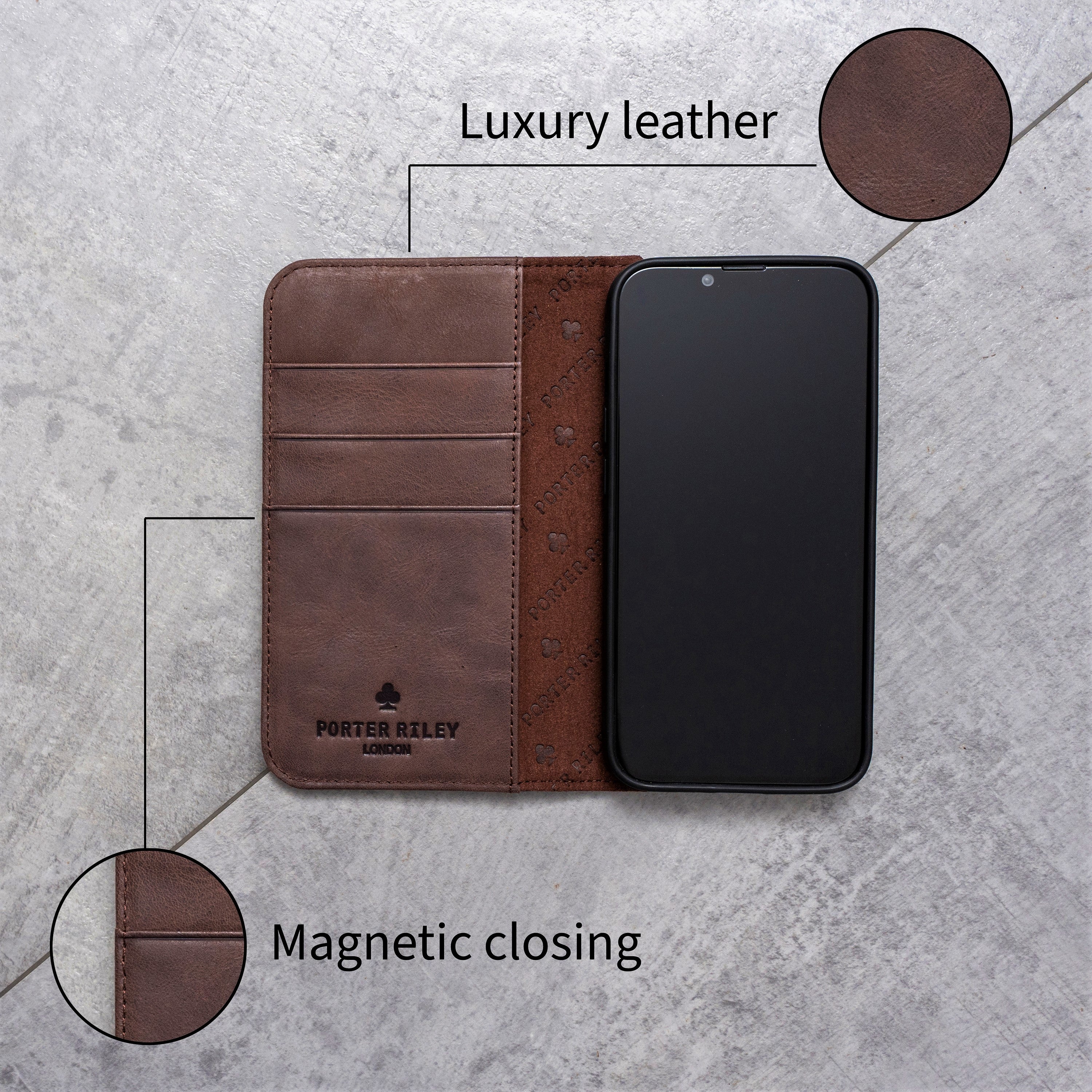 iPhone XS / X Leather Case. Premium Slim Genuine Leather Stand Case/Co