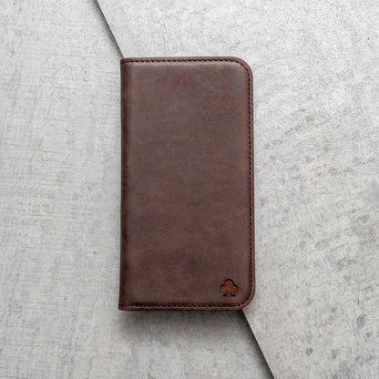iPhone 13 Mini Leather Case. Premium Slim Genuine Leather Stand Case/Cover/Wallet (Chocolate Brown)