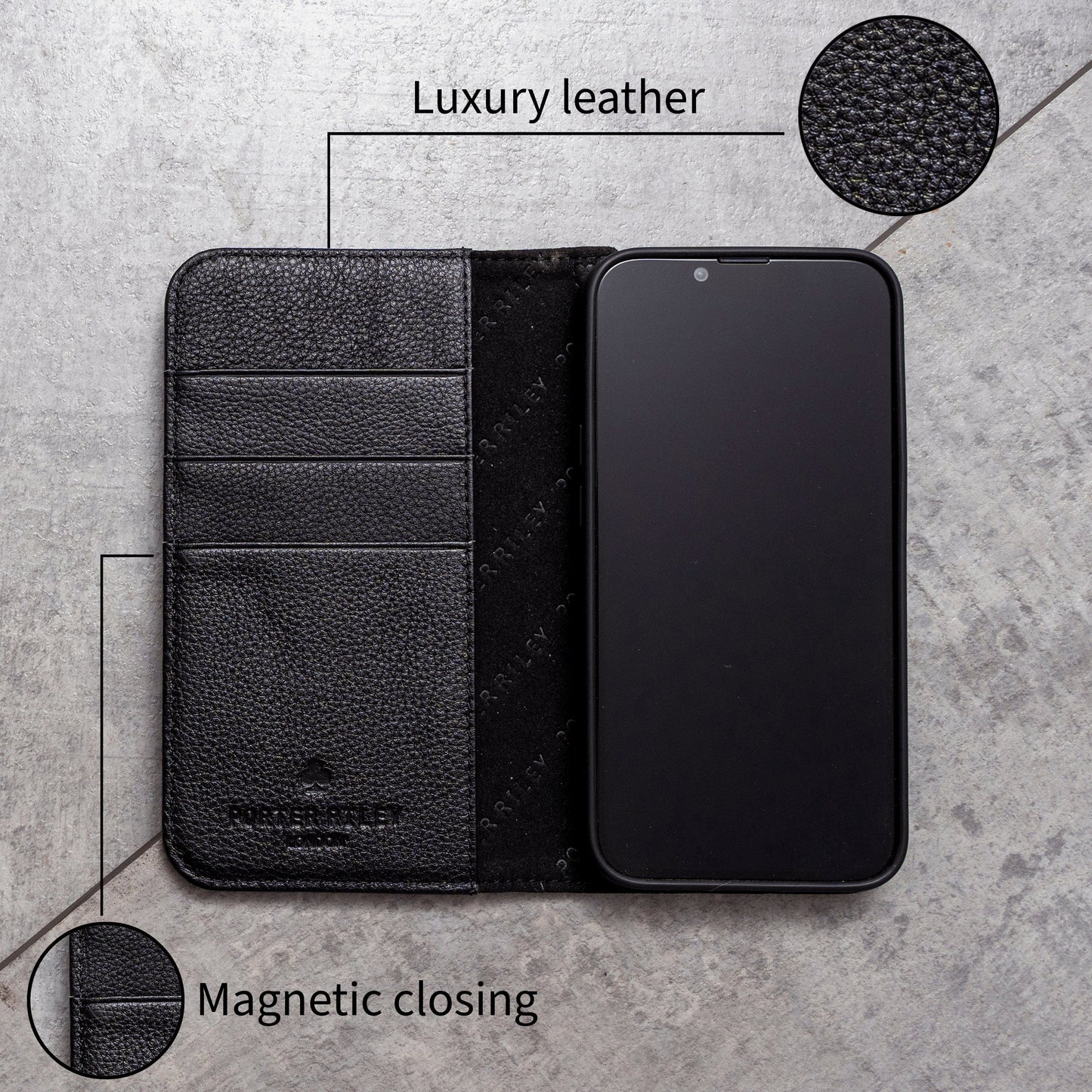 Huawei P30 Pro Leather Case. Premium Slim Genuine Leather Stand Case/Cover/Wallet (Pure Black)