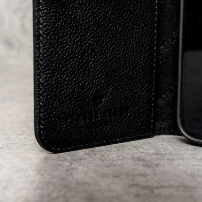iPhone 13 Leather Case. Premium Slim Genuine Leather Stand Case/Cover/Wallet (Black)