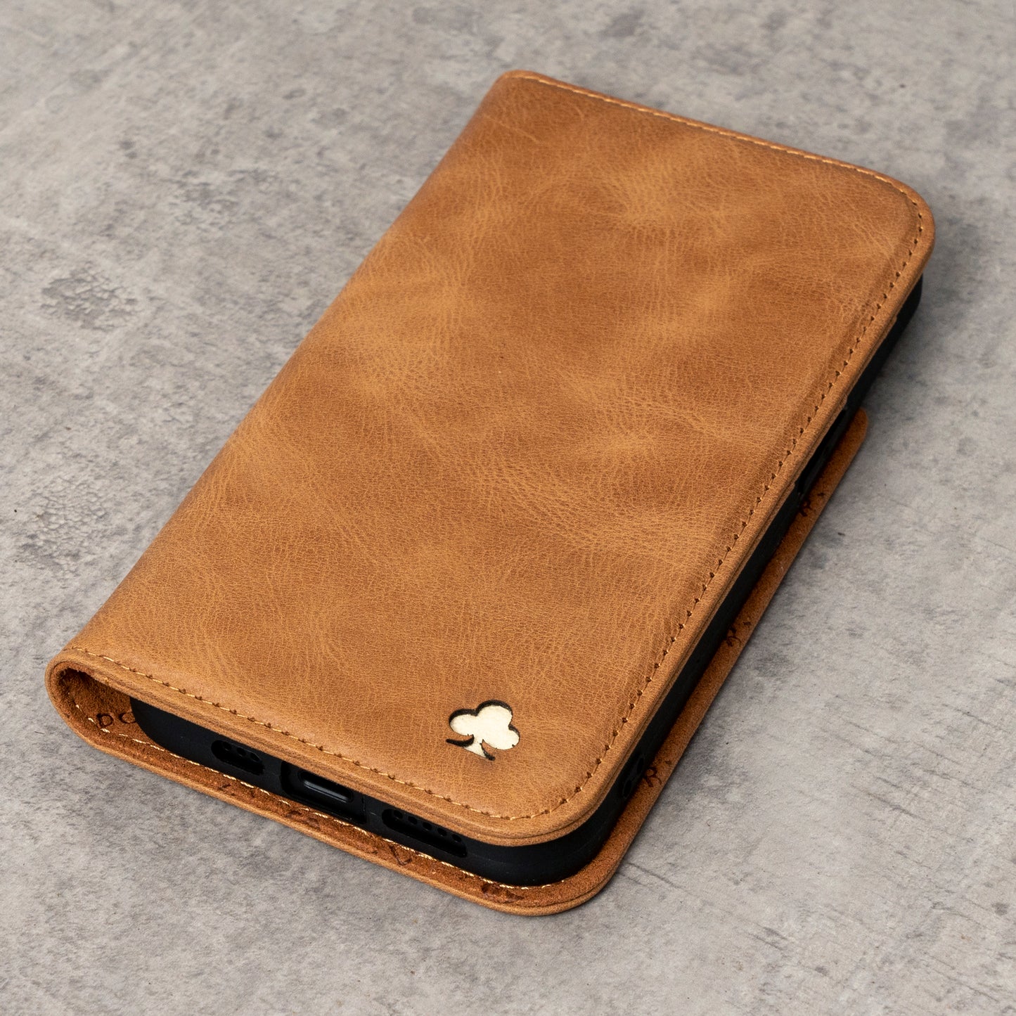 iPhone 13 Leather Case. Premium Slim Genuine Leather Stand Case/Cover/Wallet (Tan)