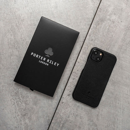 iPhone 13 Pro Max Leather Case. Premium Slimline Back Genuine Leather Case (Pure Black)