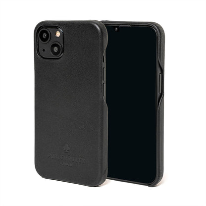 iPhone 13 Leather Case. Premium Slimline Back Genuine Leather Case (Pure Black)