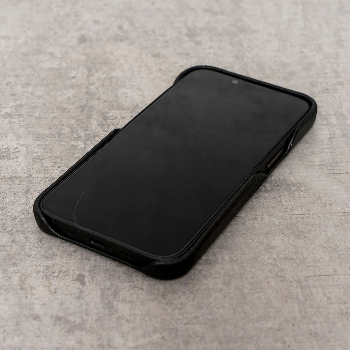 iPhone 13 Leather Case. Premium Slimline Back Genuine Leather Case (Pure Black)