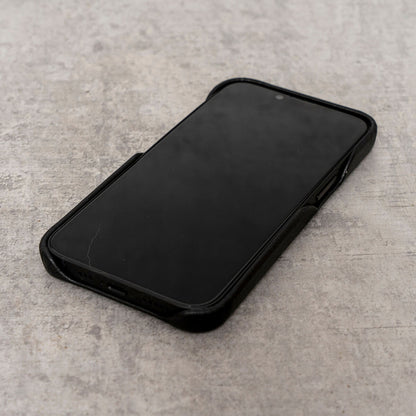 iPhone 12 Pro Max Leather Case. Premium Slimline Back Genuine Leather Case (Pure Black)