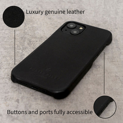 iPhone 12 Pro Max Leather Case. Premium Slimline Back Genuine Leather Case (Pure Black)