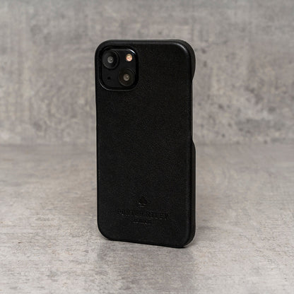 iPhone 12 Mini Leather Case. Premium Slimline Back Genuine Leather Case (Pure Black)