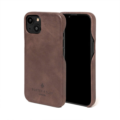 iPhone 13 Leather Case. Premium Slimline Back Genuine Leather Case (Chocolate Brown)