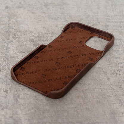 iPhone 12 Mini Leather Case. Premium Slimline Back Genuine Leather Case (Chocolate Brown)
