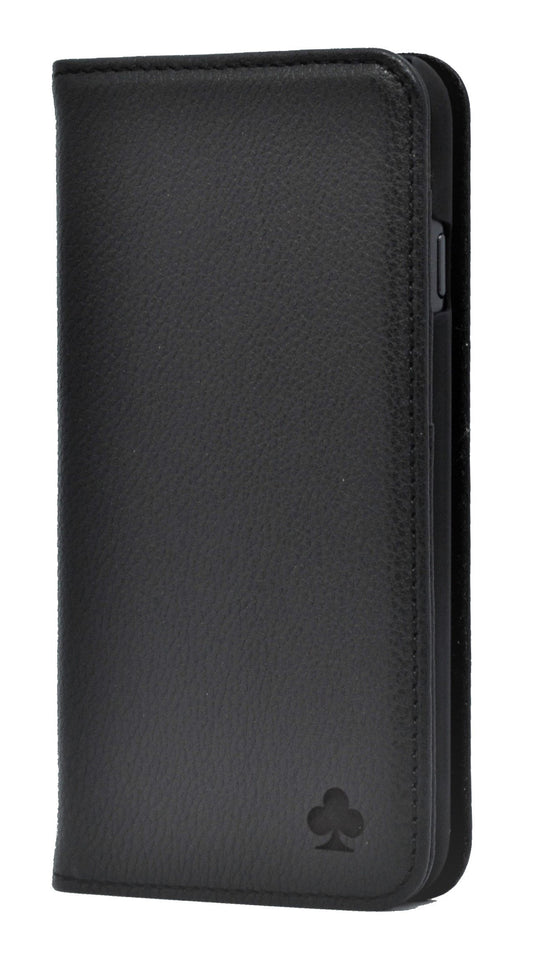 iPhone 13 Mini Leather Case. Premium Slim Genuine Leather Stand Case/Cover/Wallet (Black)