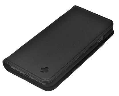iPhone 12 Leather Case. Premium Slim Genuine Leather Stand Case/Cover/Wallet (Black)