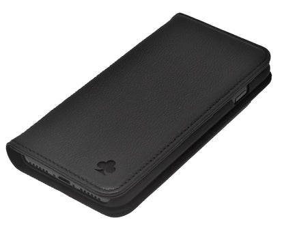 iPhone 13 Mini Leather Case. Premium Slim Genuine Leather Stand Case/Cover/Wallet (Black)