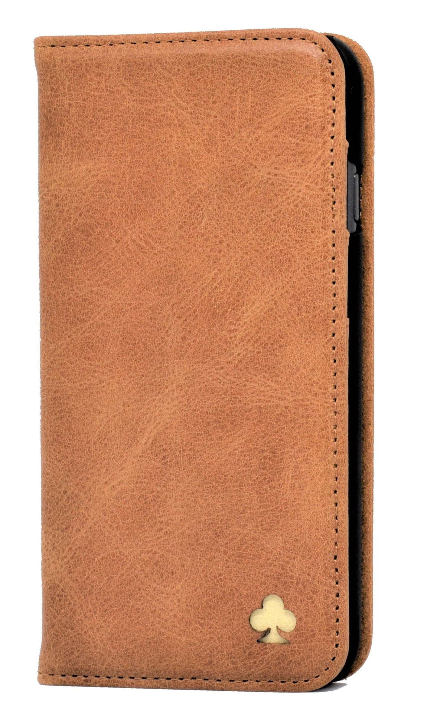 iPhone 13 Mini Leather Case. Premium Slim Genuine Leather Stand Case/Cover/Wallet (Tan)