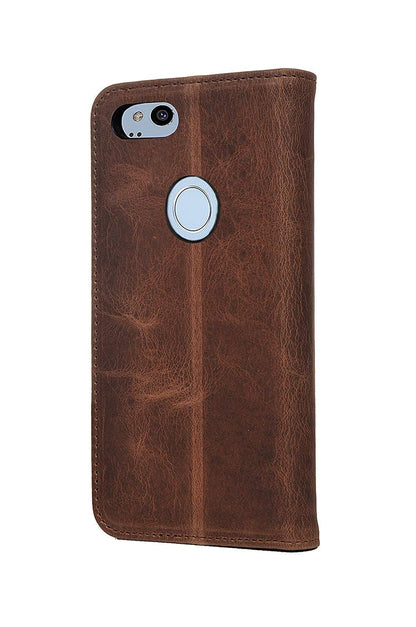 Google Pixel 2 XL Leather Case. Premium Slim Genuine Leather Stand Case/Cover/Wallet (Chocolate Brown)