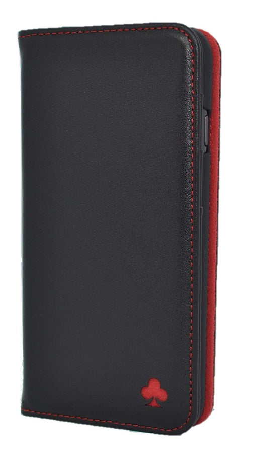 Huawei P10 Leather Case. Premium Slim Genuine Leather Stand Case/Cover/Wallet (Black & Red)