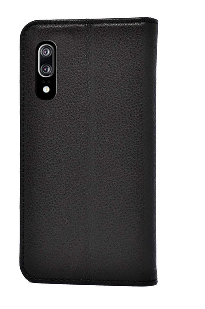 Huawei P20 Leather Case. Premium Slim Genuine Leather Stand Case/Cover/Wallet (Pure Black)