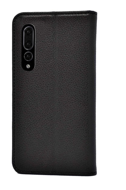 Huawei P20 Pro Leather Case. Premium Slim Genuine Leather Stand Case/Cover/Wallet (Pure Black)