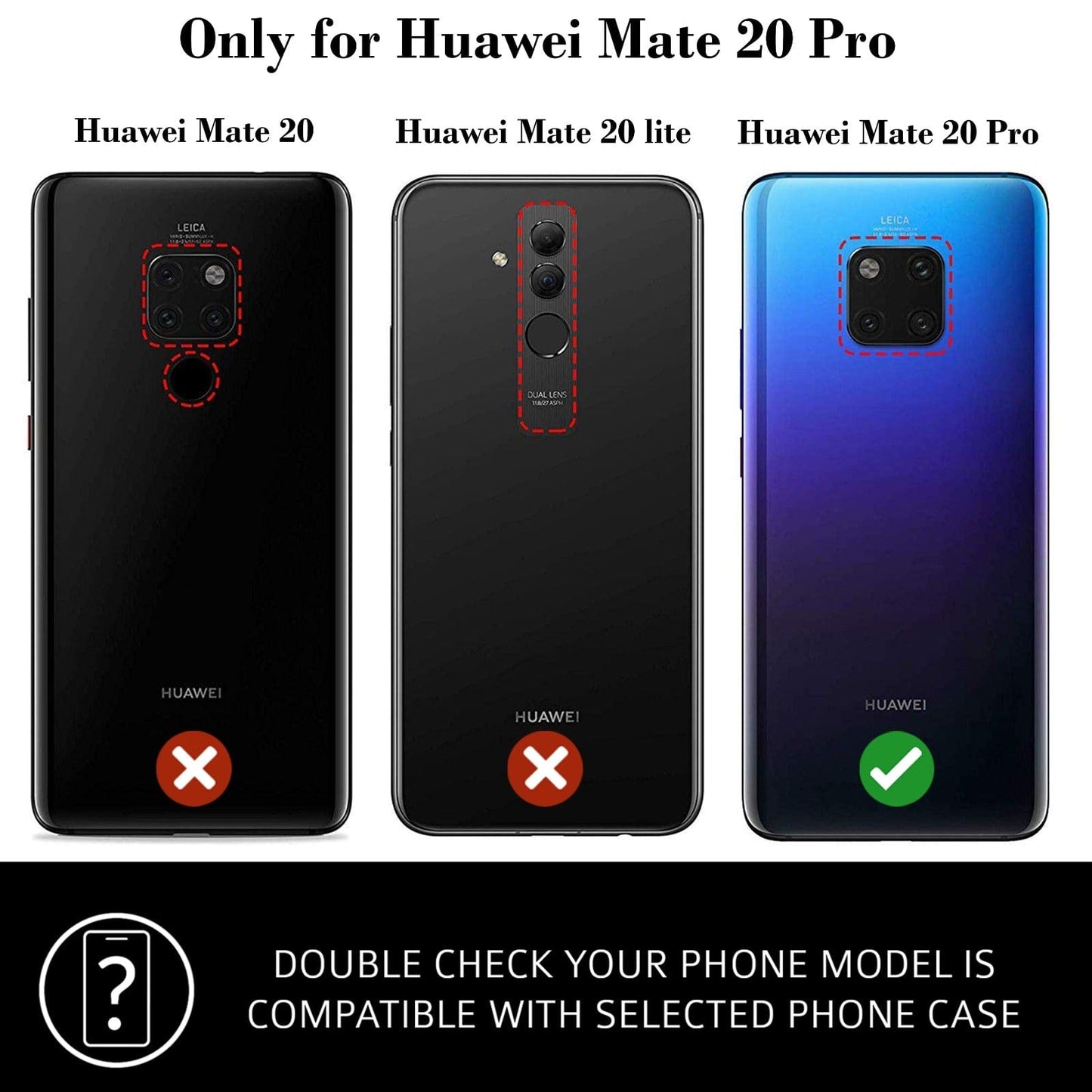 Huawei Mate 20 Pro Leather Case. Premium Slim Genuine Leather Stand Case/Cover/Wallet (Pure Black)