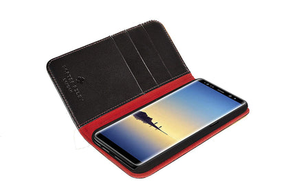 Samsung Galaxy Note 8 Leather Case. Premium Slim Genuine Leather Stand Case/Cover/Wallet (Black & Red)
