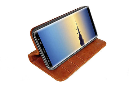Samsung Galaxy Note 8 Leather Case. Premium Slim Genuine Leather Stand Case/Cover/Wallet (Tan)